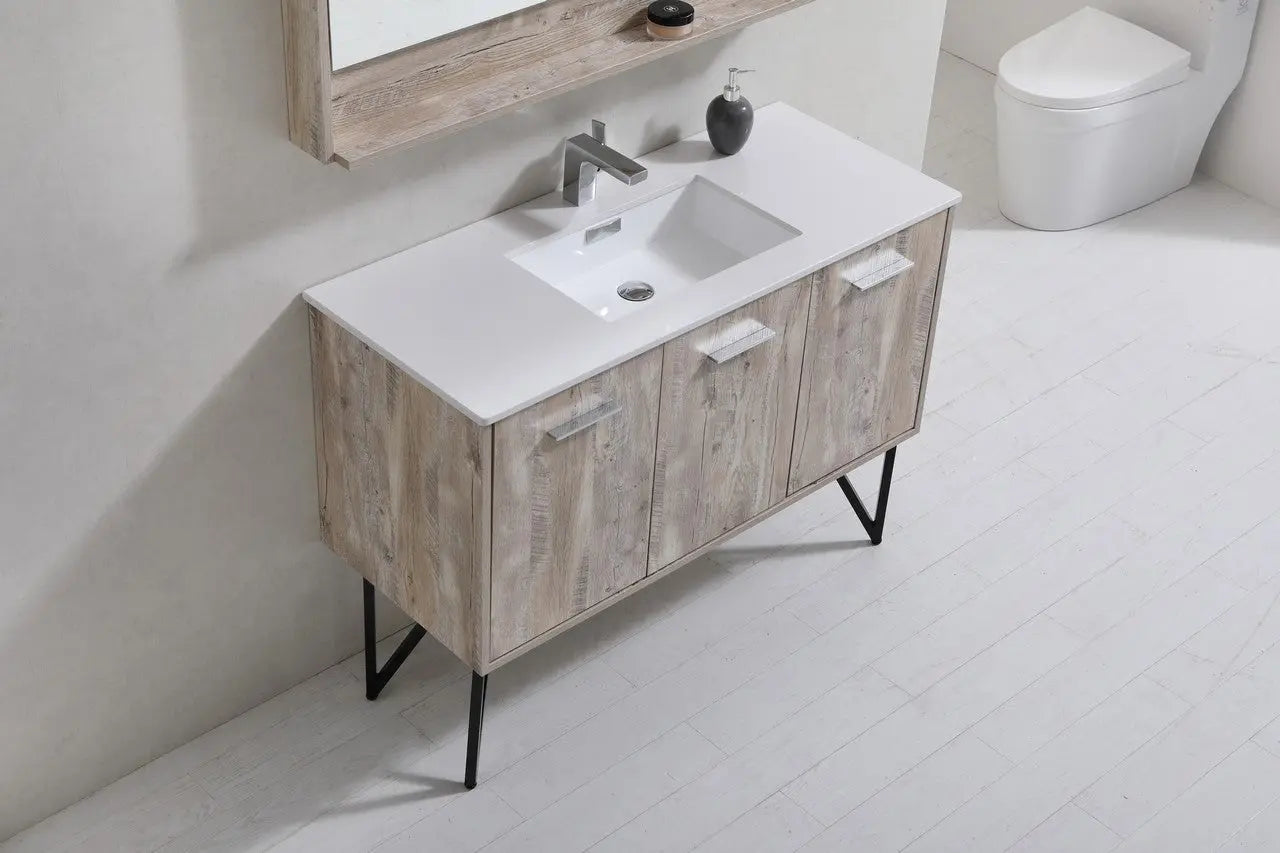 KubeBath Bosco 48″ Nature Wood Modern Bathroom Vanity W/ White Countertop - Plumbing Market