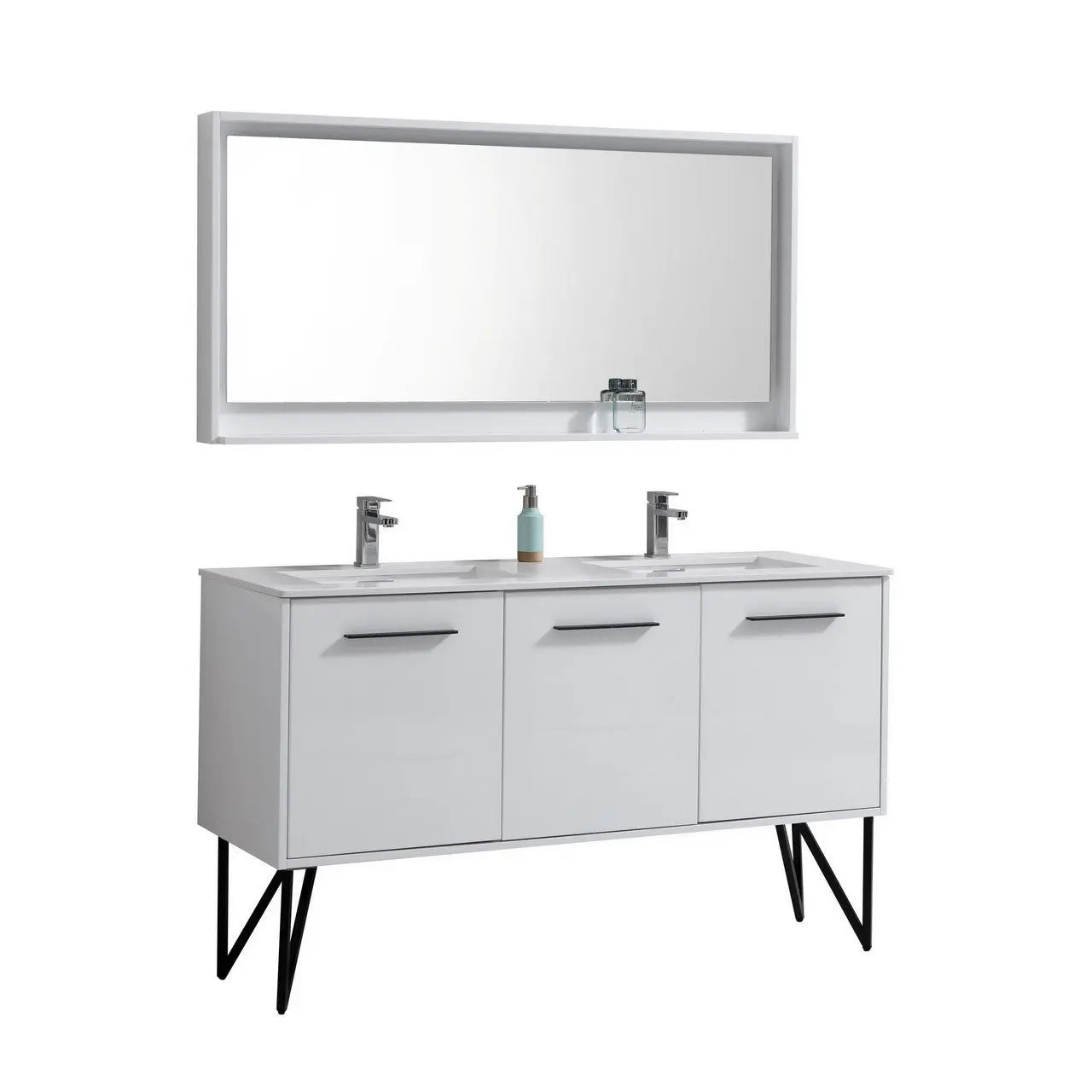 KubeBath Bosco 60″ High Gloss White Modern Bathroom Vanity W/ White Countertop - Plumbing Market
