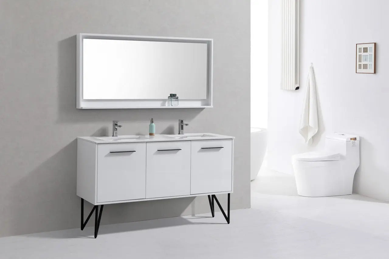 KubeBath Bosco 60″ High Gloss White Modern Bathroom Vanity W/ White Countertop - Plumbing Market