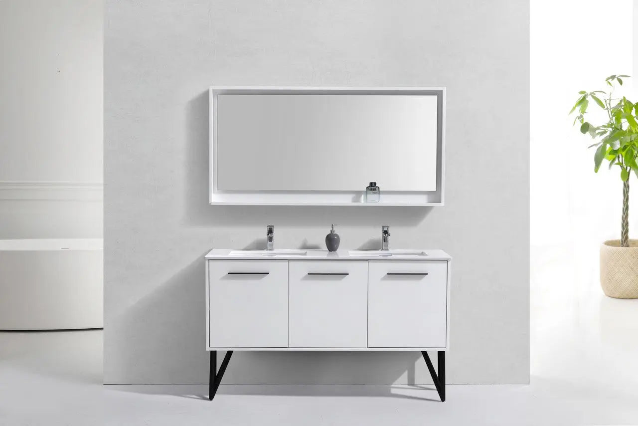 KubeBath Bosco 60″ High Gloss White Modern Bathroom Vanity W/ White Countertop - Plumbing Market
