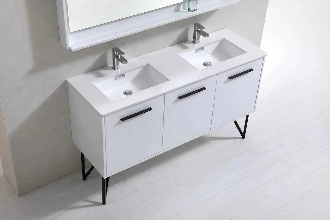 KubeBath Bosco 60″ High Gloss White Modern Bathroom Vanity W/ White Countertop - Plumbing Market
