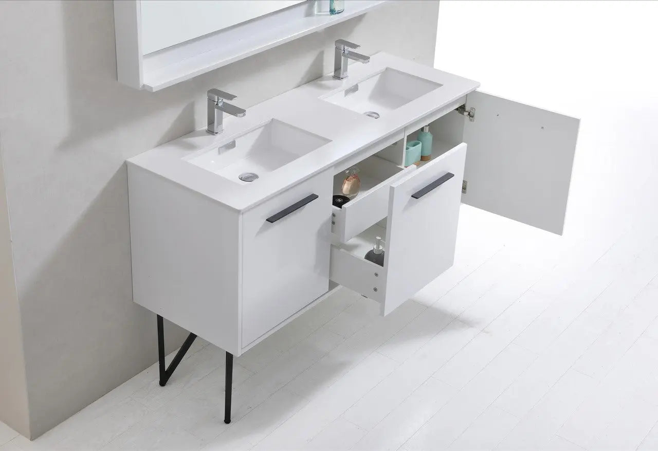KubeBath Bosco 60″ High Gloss White Modern Bathroom Vanity W/ White Countertop - Plumbing Market