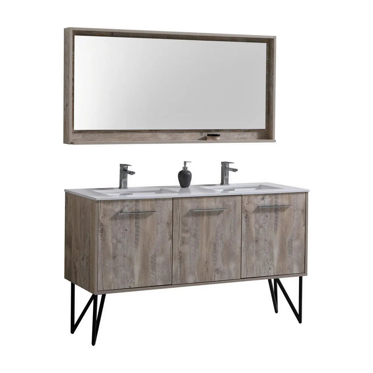 KubeBath Bosco 60″ Nature Wood Modern Bathroom Vanity W/ White Countertop - Plumbing Market