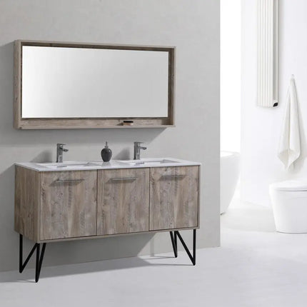 KubeBath Bosco 60″ Nature Wood Modern Bathroom Vanity W/ White Countertop - Plumbing Market