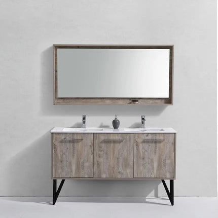 KubeBath Bosco 60″ Nature Wood Modern Bathroom Vanity W/ White Countertop - Plumbing Market