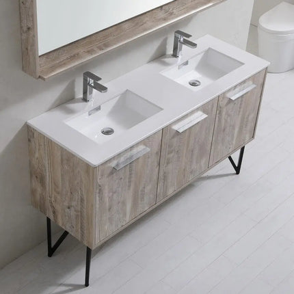 KubeBath Bosco 60″ Nature Wood Modern Bathroom Vanity W/ White Countertop - Plumbing Market
