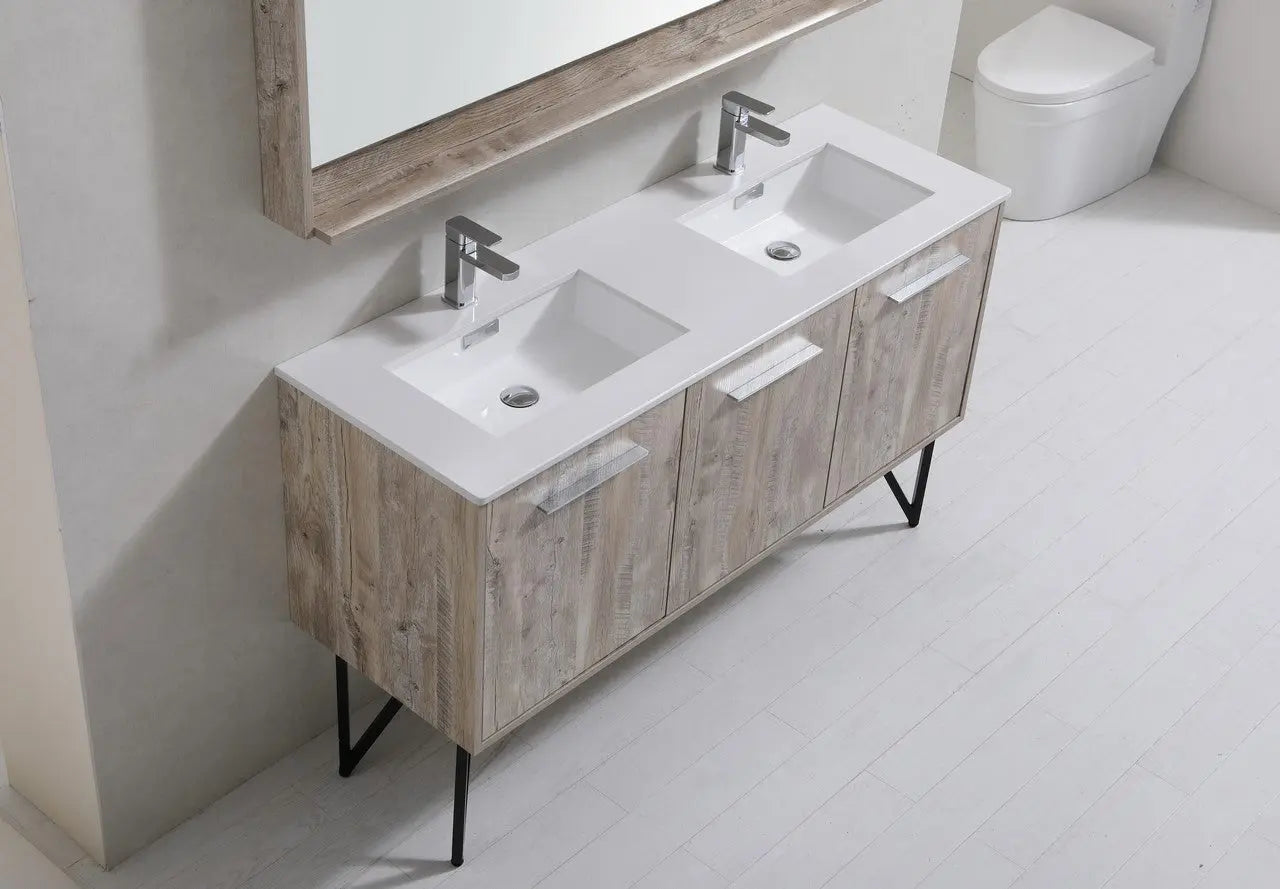 KubeBath Bosco 60″ Nature Wood Modern Bathroom Vanity W/ White Countertop - Plumbing Market