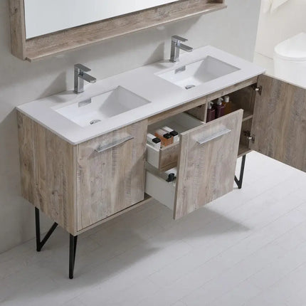 KubeBath Bosco 60″ Nature Wood Modern Bathroom Vanity W/ White Countertop - Plumbing Market