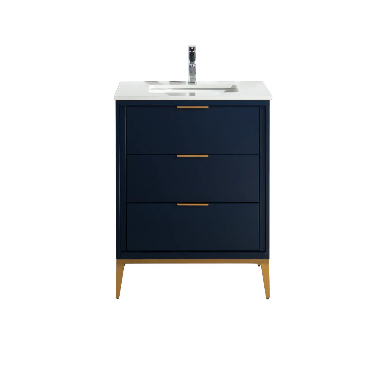KubeBath Divani 24″ Single Sink Gloss Blue Vanity W/ Quartz Counter Top - Plumbing Market
