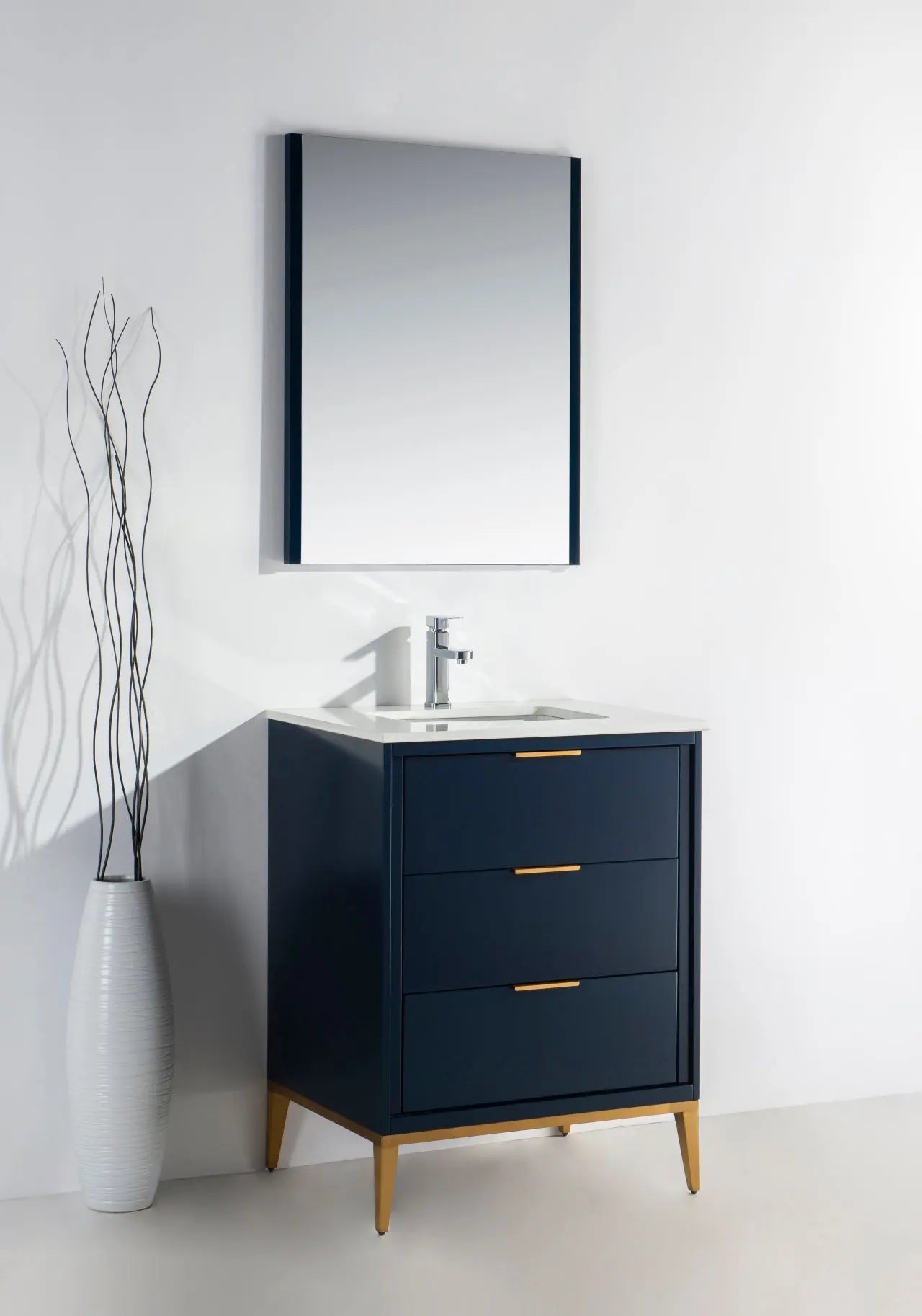 KubeBath Divani 24″ Single Sink Gloss Blue Vanity W/ Quartz Counter Top - Plumbing Market