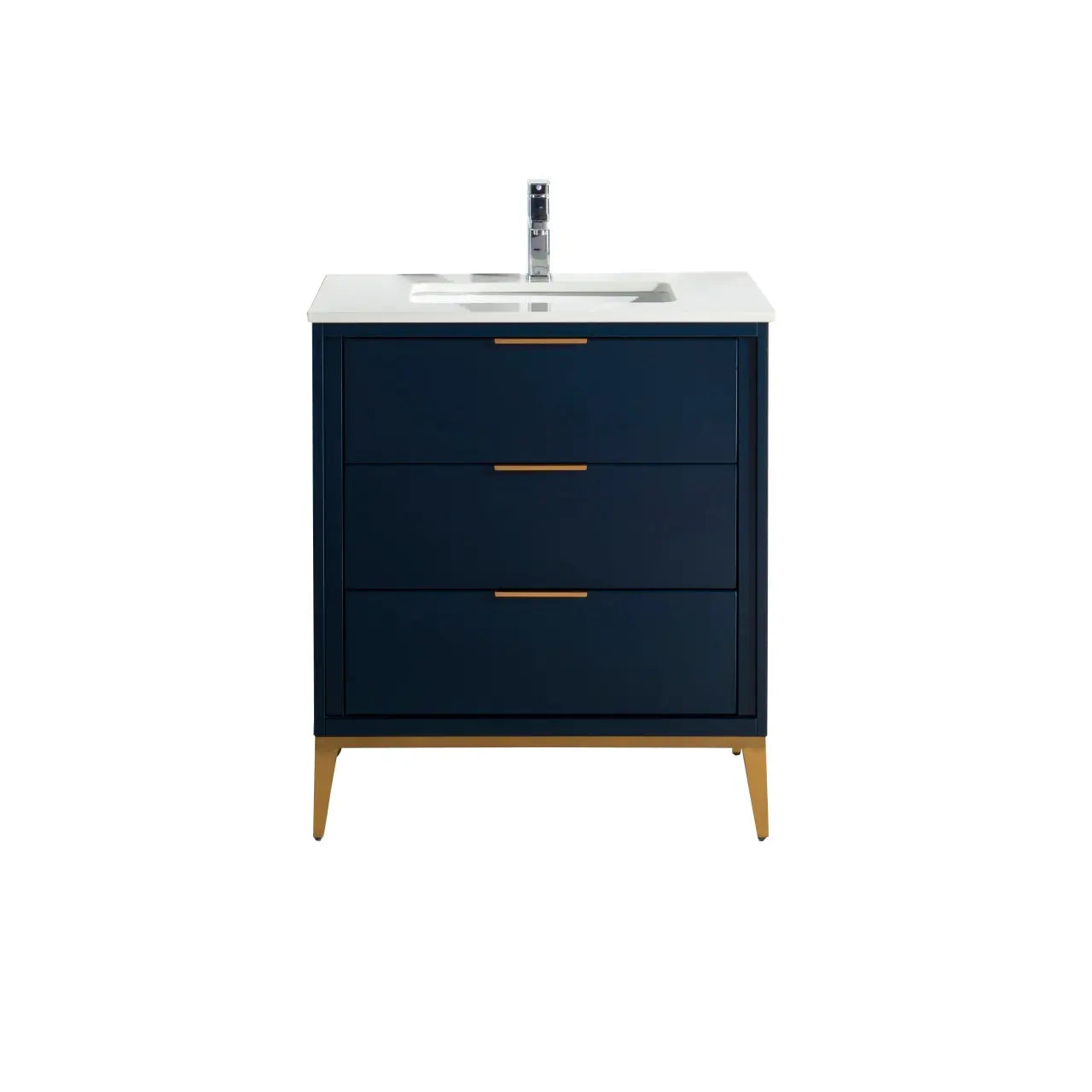 KubeBath Divani 30″ Gloss Blue Single Sink Vanity W/ Quartz Counter Top - Plumbing Market