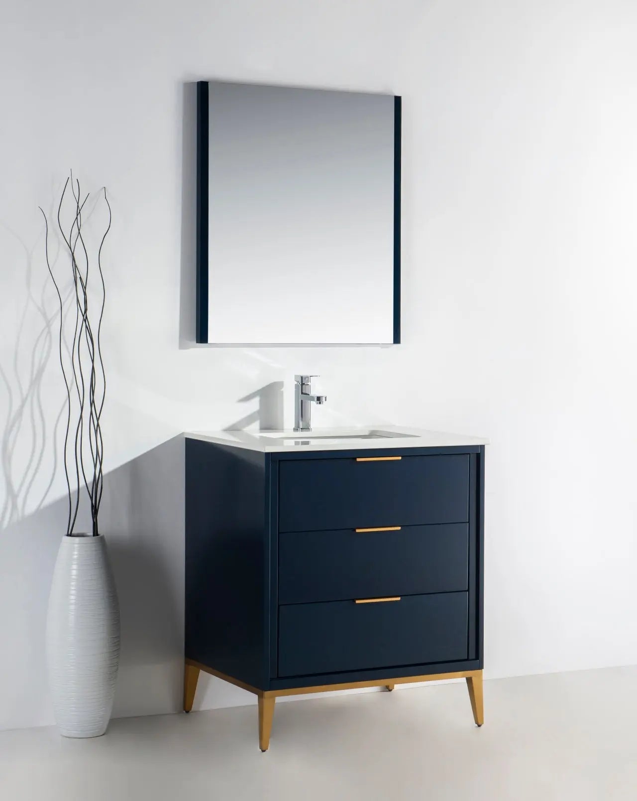 KubeBath Divani 30″ Gloss Blue Single Sink Vanity W/ Quartz Counter Top - Plumbing Market