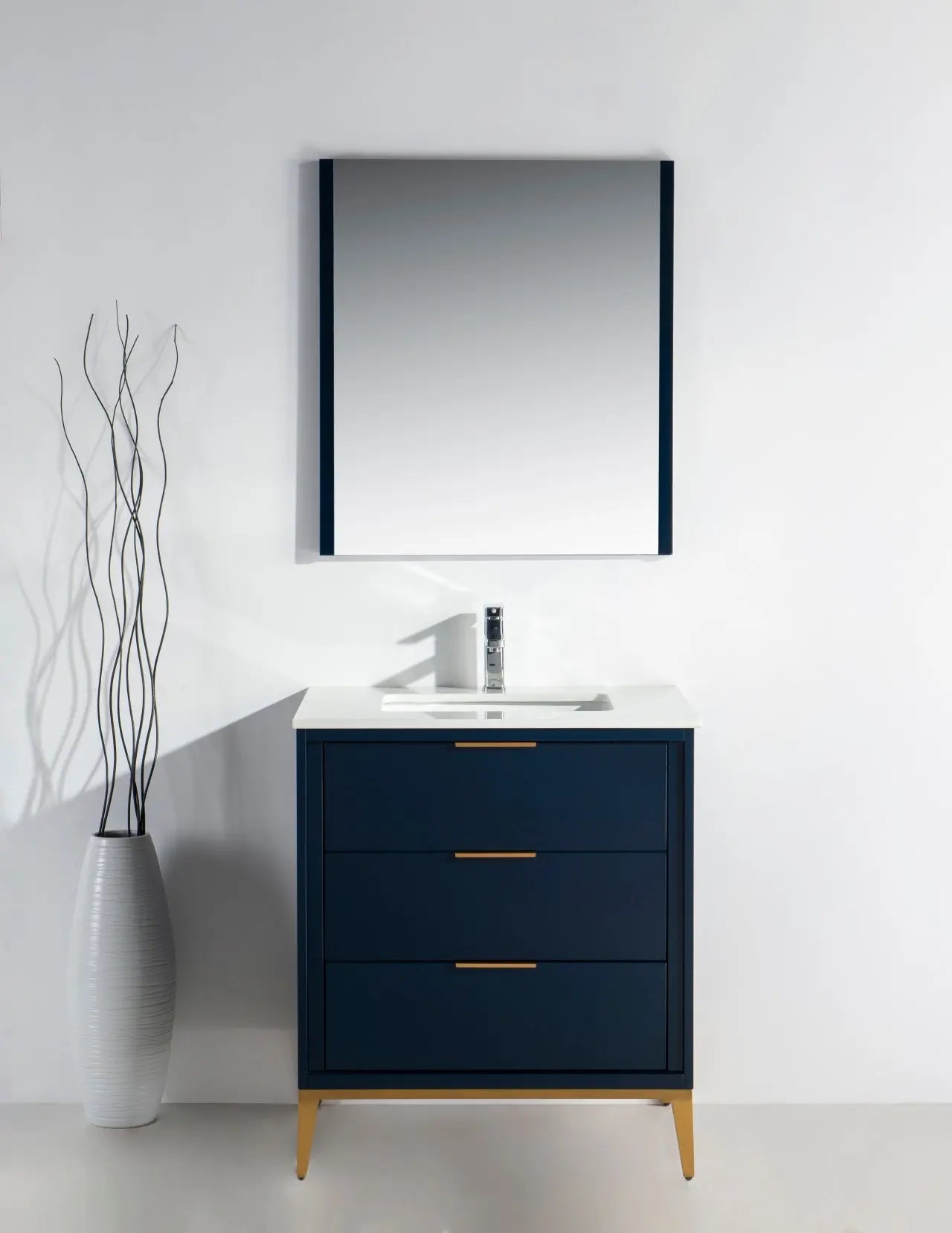 KubeBath Divani 30″ Gloss Blue Single Sink Vanity W/ Quartz Counter Top - Plumbing Market