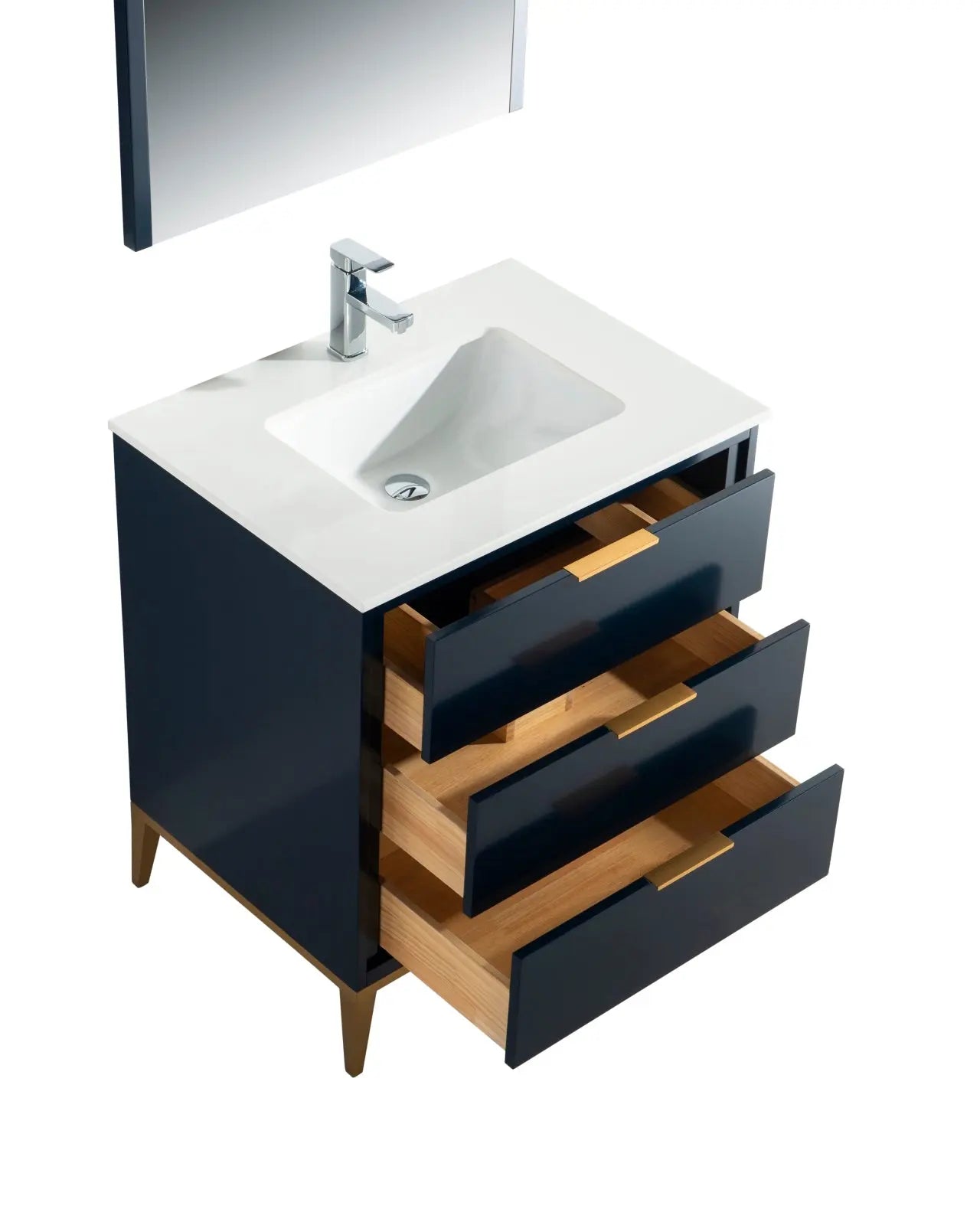 KubeBath Divani 30″ Gloss Blue Single Sink Vanity W/ Quartz Counter Top - Plumbing Market