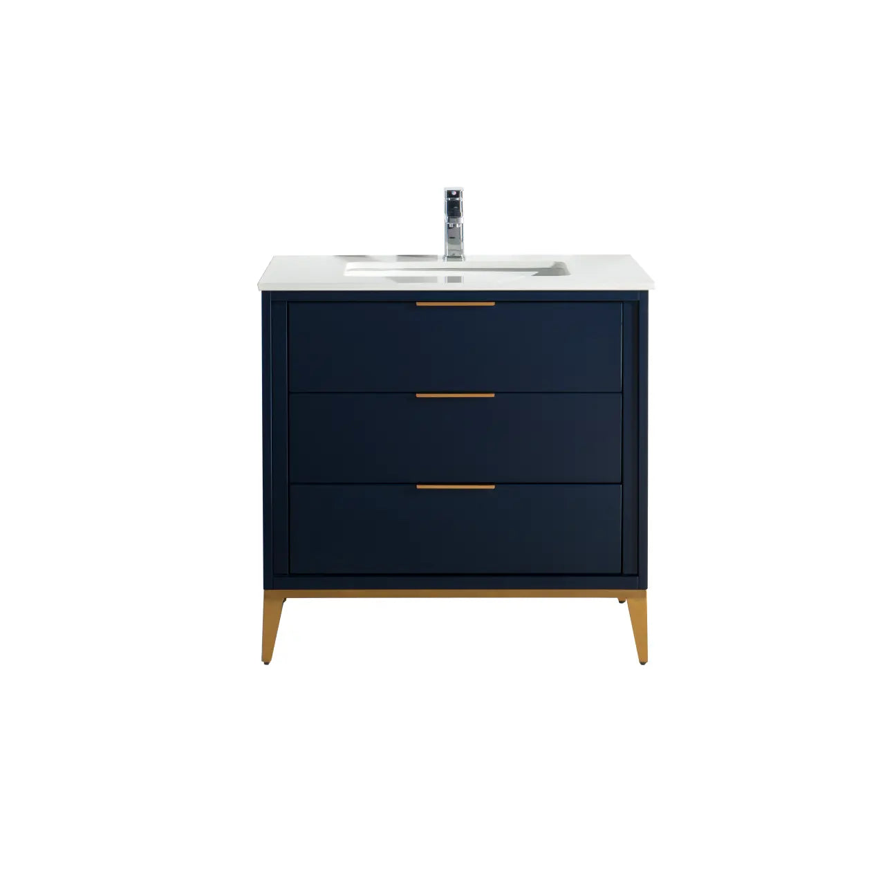 KubeBath Divani 36″ Gloss Blue Single Sink Vanity W/ Quartz Counter Top - Plumbing Market