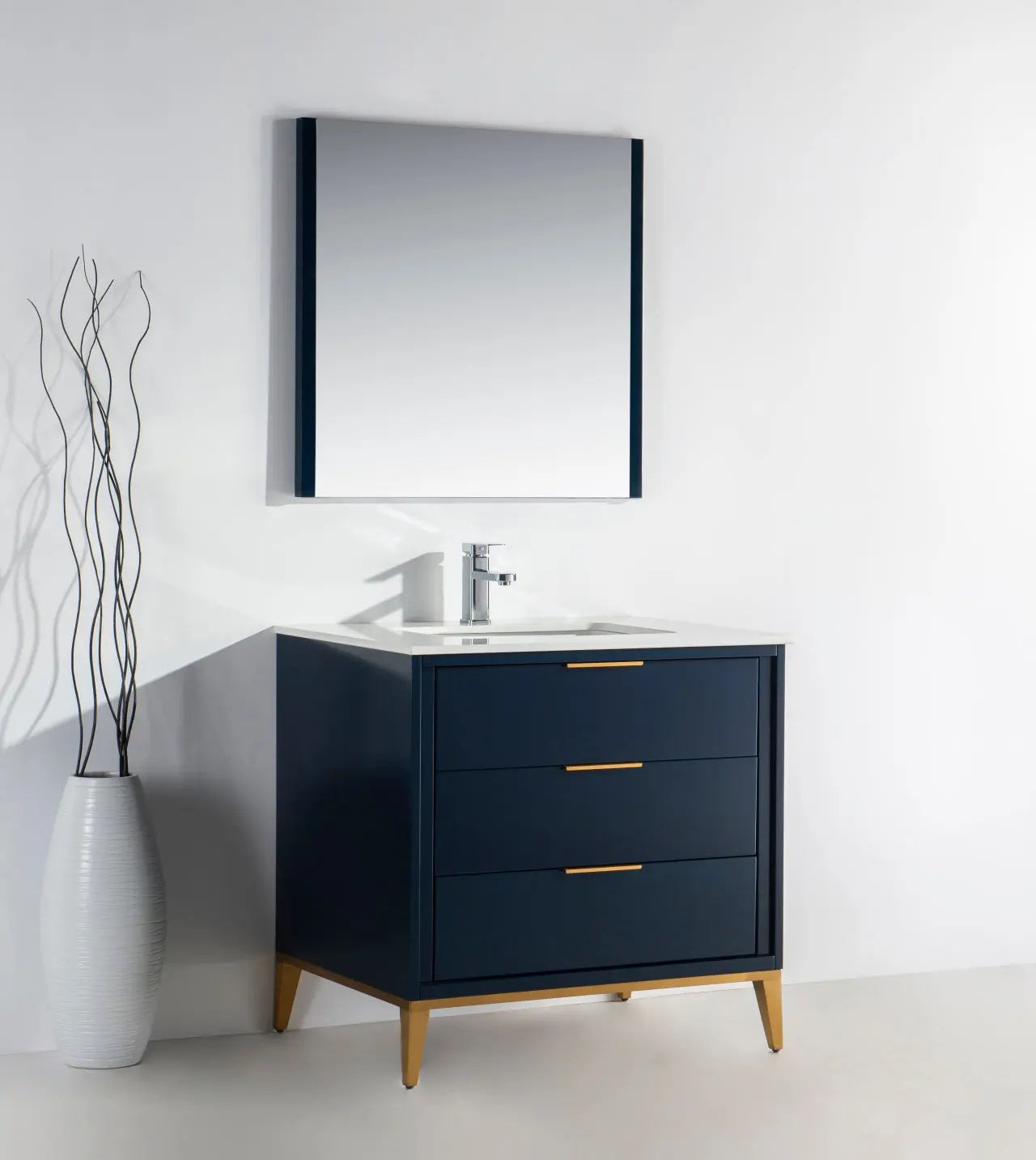 KubeBath Divani 36″ Gloss Blue Single Sink Vanity W/ Quartz Counter Top - Plumbing Market