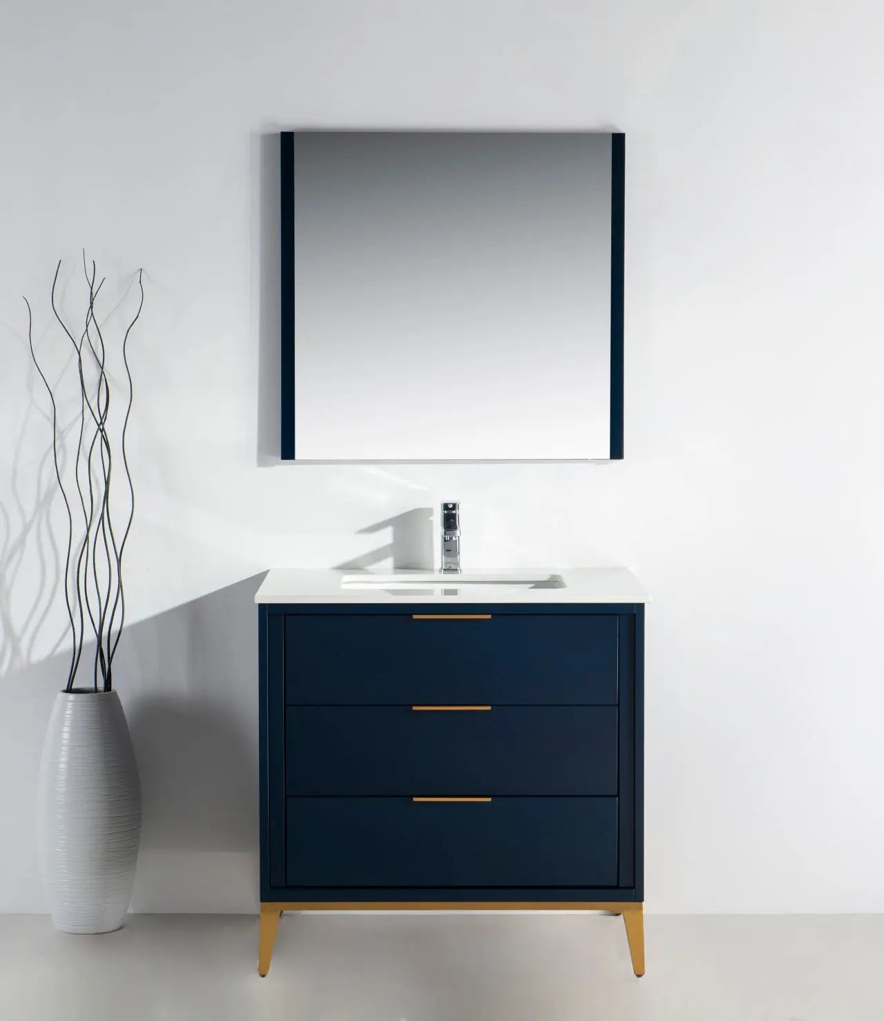 KubeBath Divani 36″ Gloss Blue Single Sink Vanity W/ Quartz Counter Top - Plumbing Market