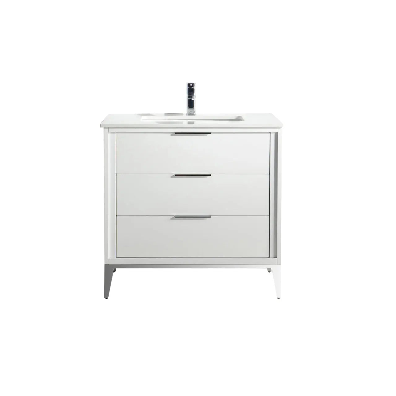 KubeBath Divani 36″ Gloss White Single Sink Vanity W/ Quartz Counter Top - Plumbing Market