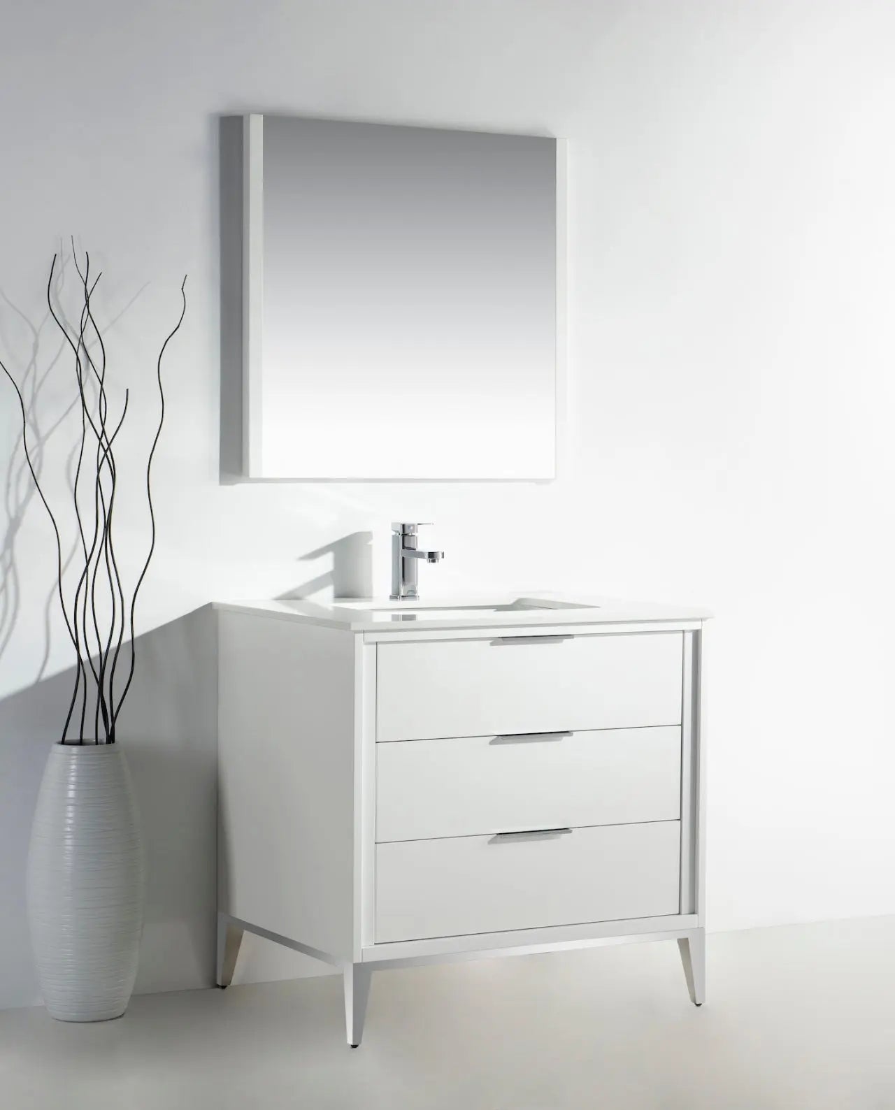 KubeBath Divani 36″ Gloss White Single Sink Vanity W/ Quartz Counter Top - Plumbing Market