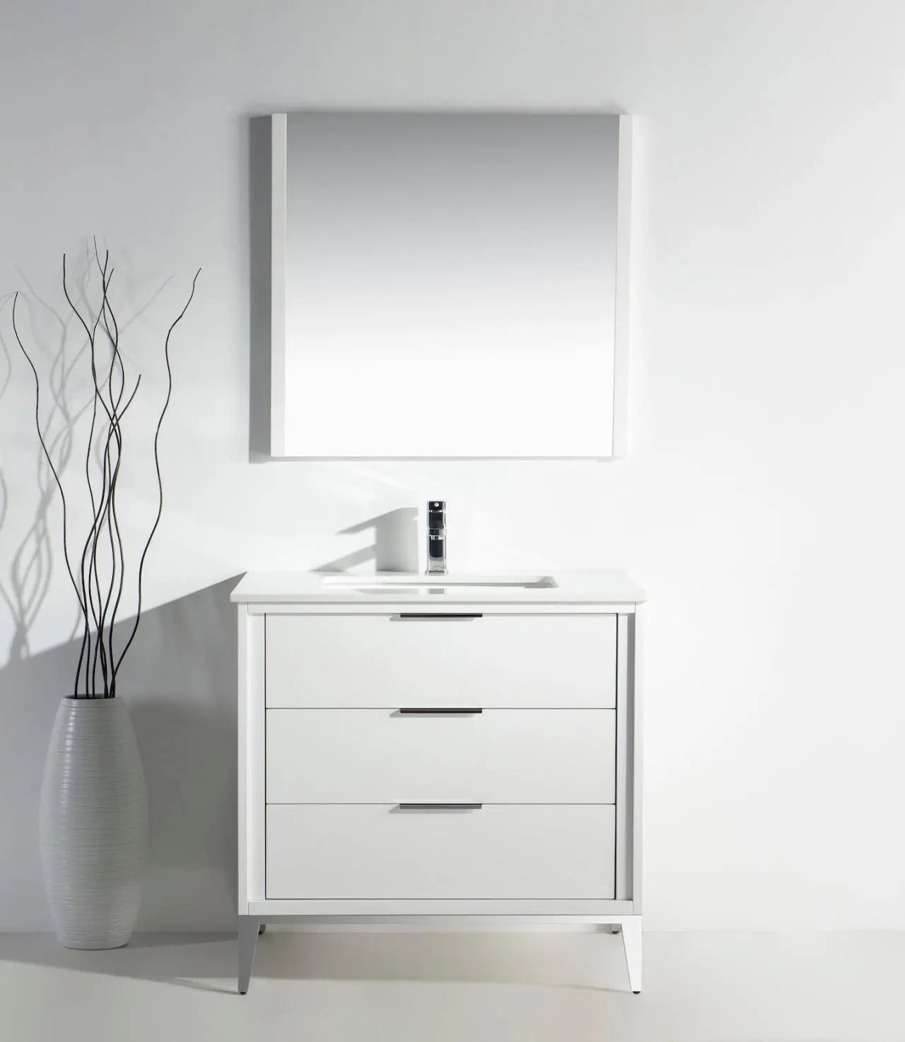 KubeBath Divani 36″ Gloss White Single Sink Vanity W/ Quartz Counter Top - Plumbing Market