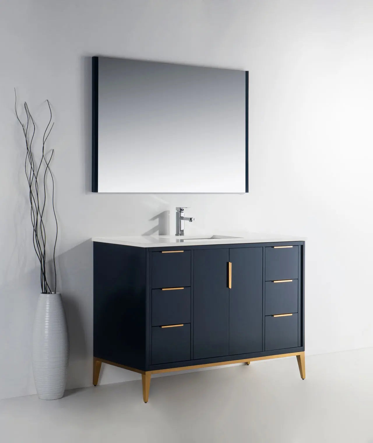KubeBath Divani 48″ Gloss Blue Single Sink Vanity W/ Quartz Counter Top - Plumbing Market
