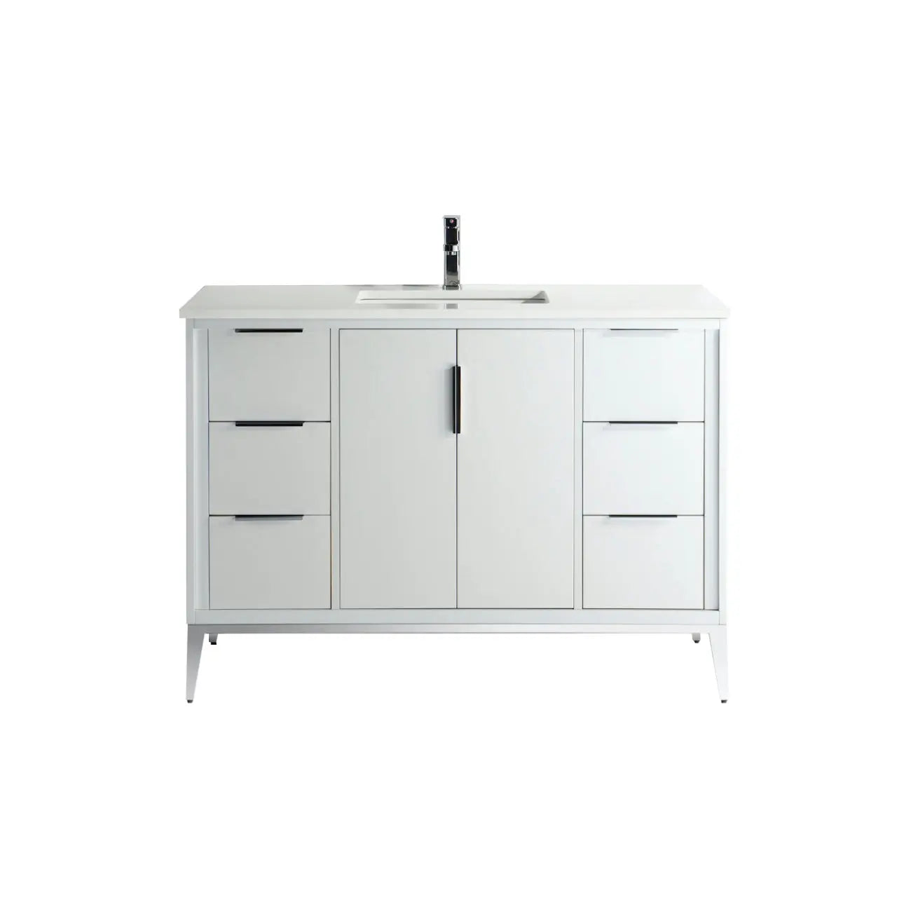KubeBath Divani 48″ Gloss White Single Sink Vanity W/ Quartz Counter Top - Plumbing Market