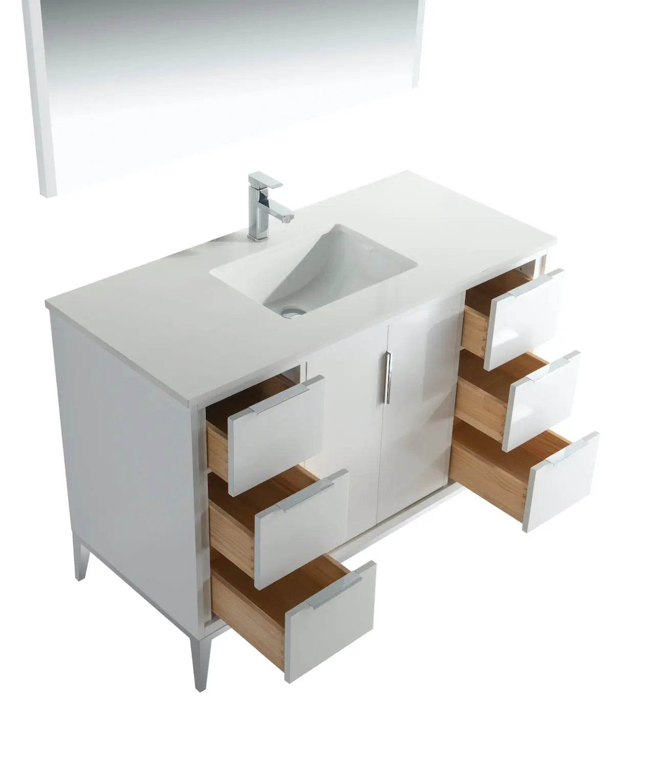 KubeBath Divani 48″ Gloss White Single Sink Vanity W/ Quartz Counter Top - Plumbing Market