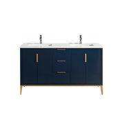 KubeBath Divani 60″ Gloss Blue Double Sink Vanity W/ Quartz Counter Top - Plumbing Market