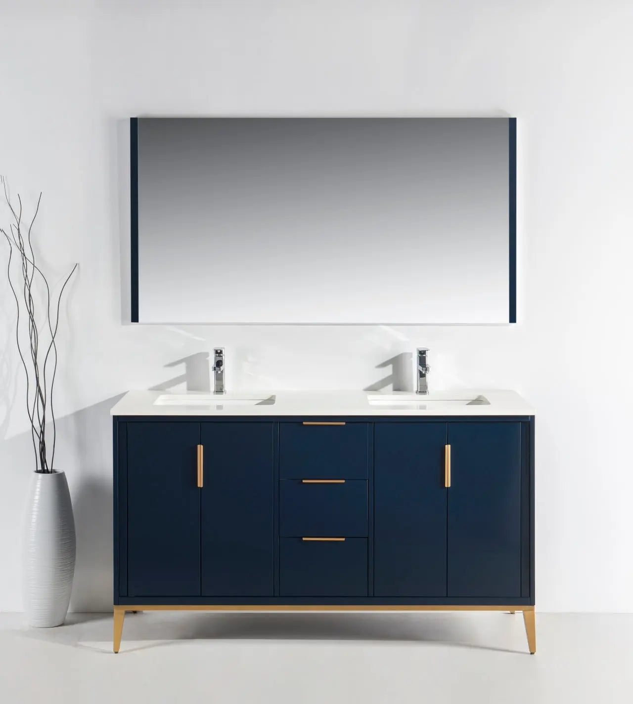 KubeBath Divani 60″ Gloss Blue Double Sink Vanity W/ Quartz Counter Top - Plumbing Market