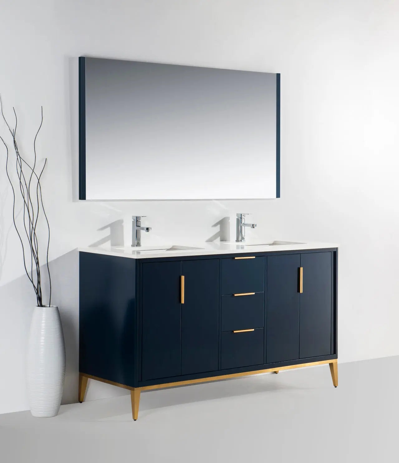 KubeBath Divani 60″ Gloss Blue Double Sink Vanity W/ Quartz Counter Top - Plumbing Market