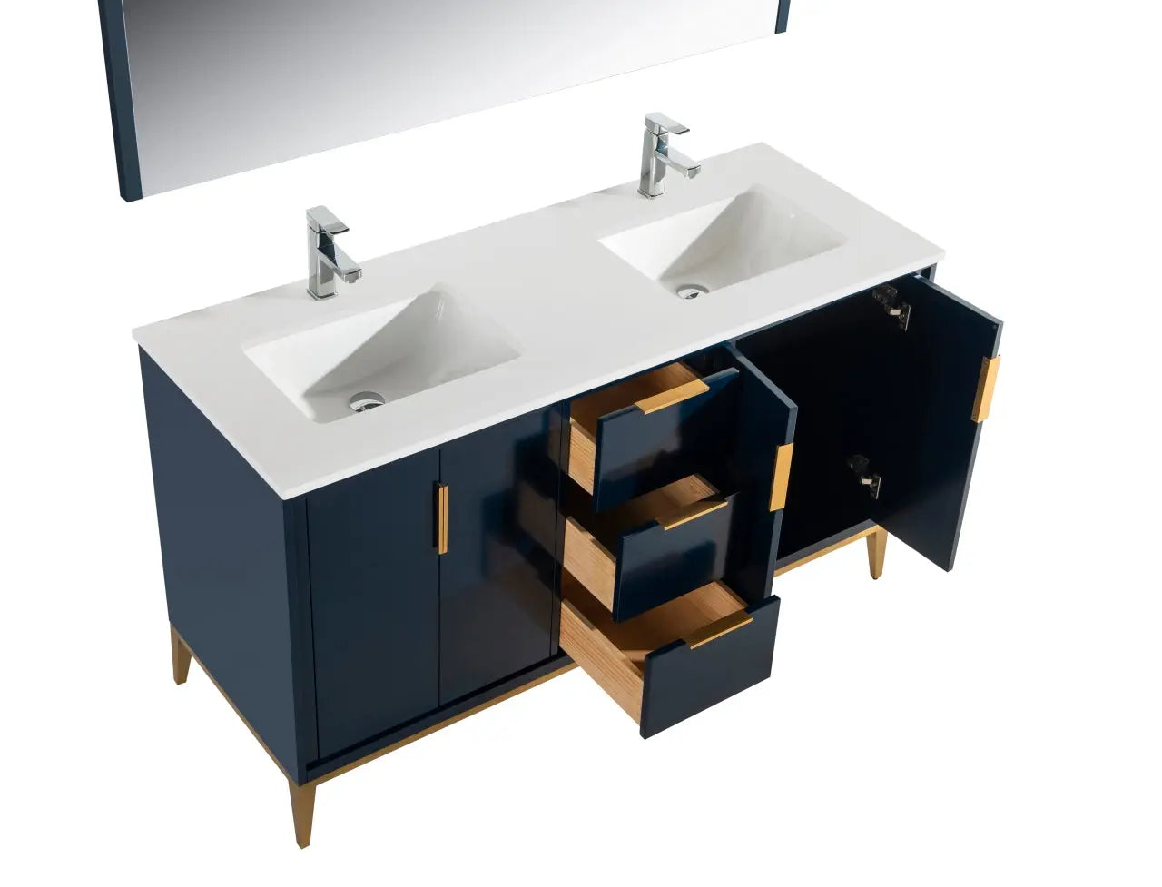 KubeBath Divani 60″ Gloss Blue Double Sink Vanity W/ Quartz Counter Top - Plumbing Market