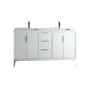 KubeBath Divani 60″ Gloss White Double Sink Vanity W/ Quartz Counter Top - Plumbing Market