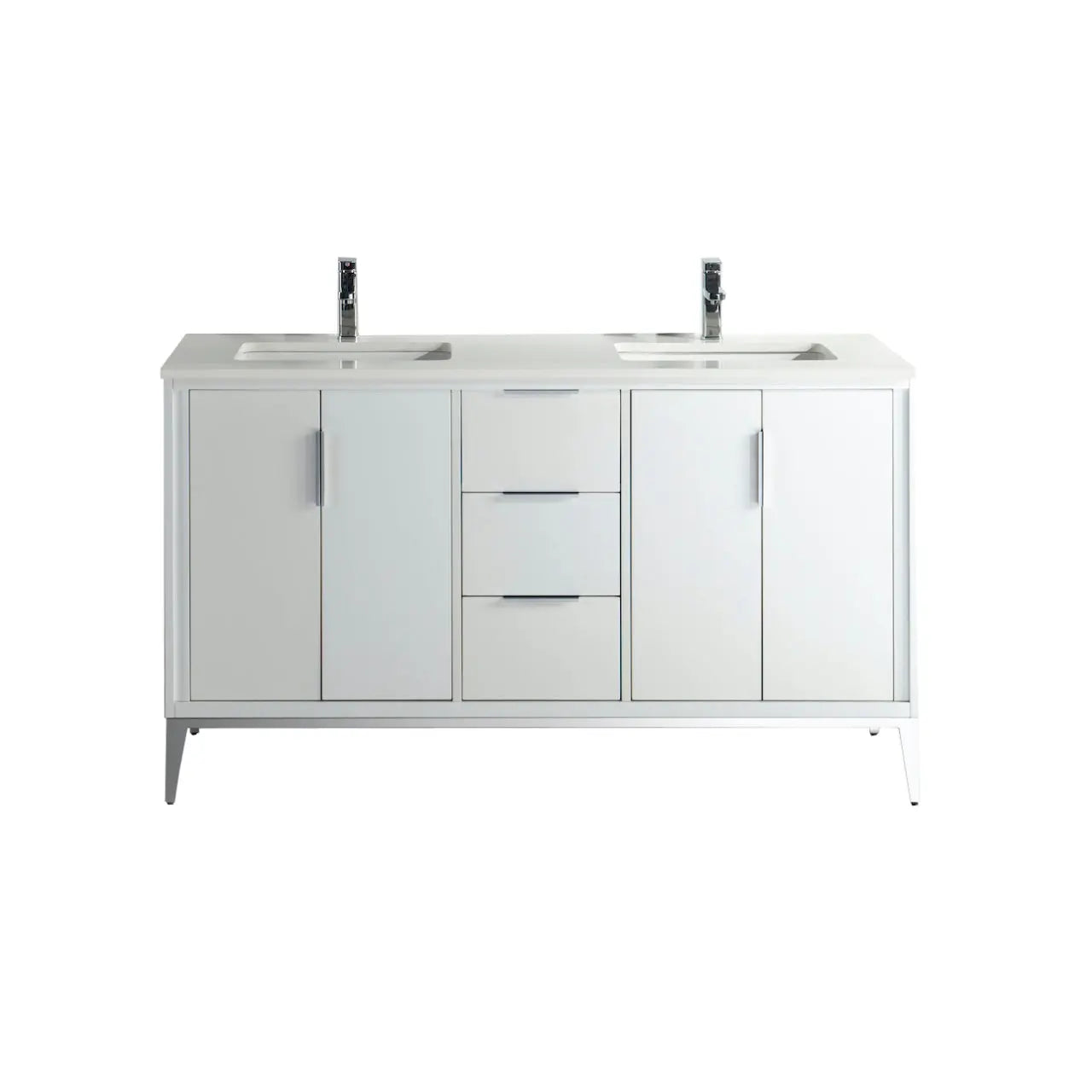KubeBath Divani 60″ Gloss White Double Sink Vanity W/ Quartz Counter Top - Plumbing Market