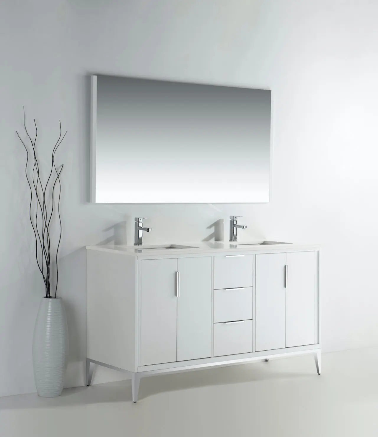 KubeBath Divani 60″ Gloss White Double Sink Vanity W/ Quartz Counter Top - Plumbing Market