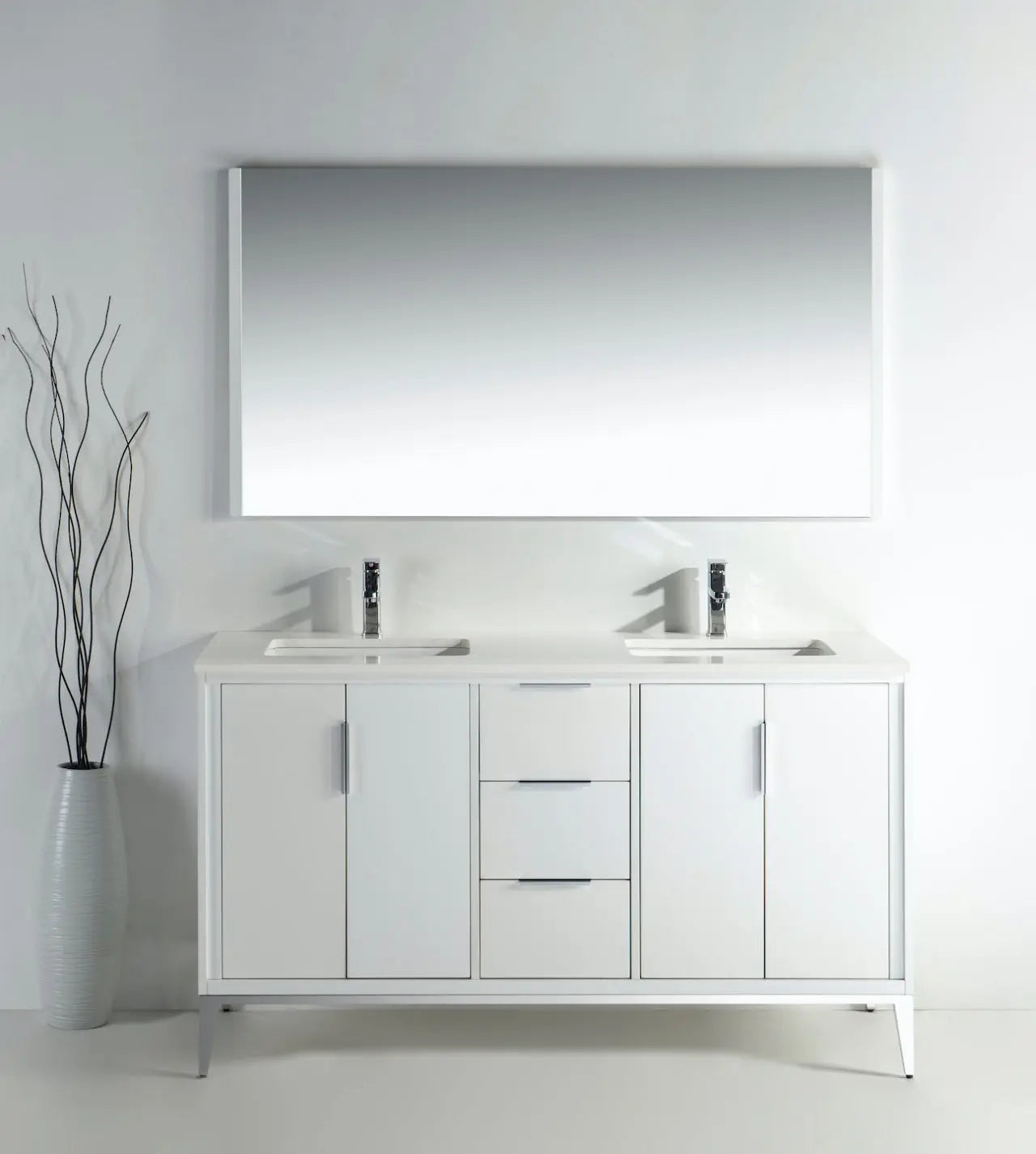 KubeBath Divani 60″ Gloss White Double Sink Vanity W/ Quartz Counter Top - Plumbing Market