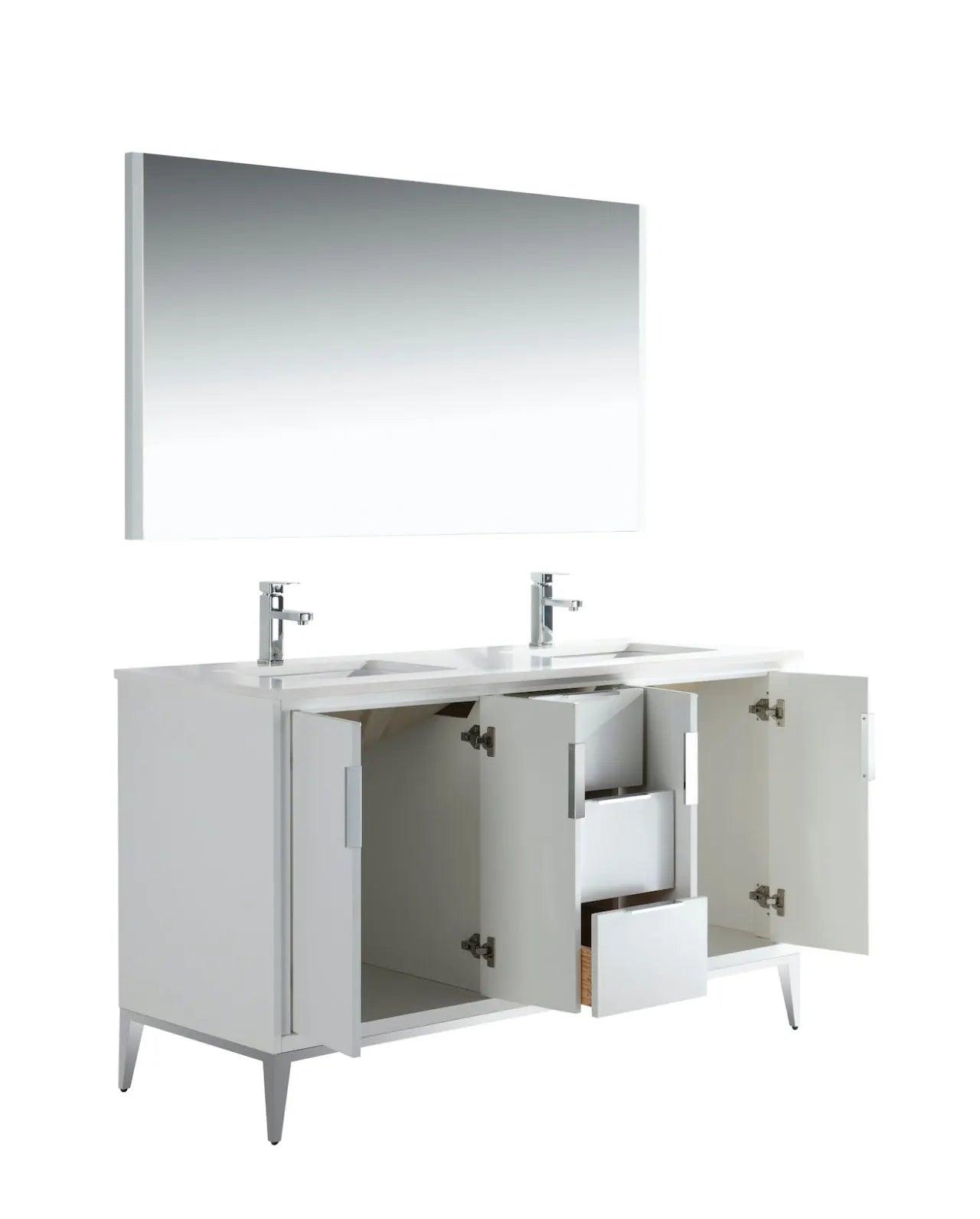 KubeBath Divani 60″ Gloss White Double Sink Vanity W/ Quartz Counter Top - Plumbing Market