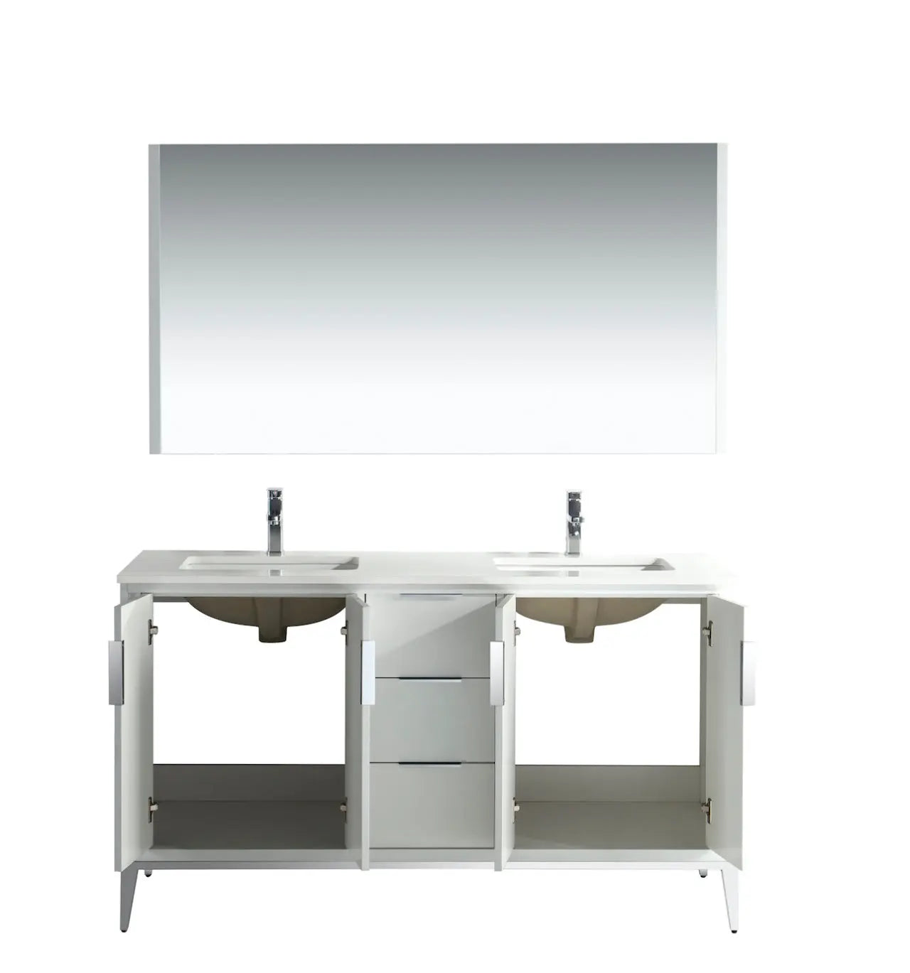 KubeBath Divani 60″ Gloss White Double Sink Vanity W/ Quartz Counter Top - Plumbing Market