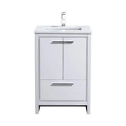 KubeBath Dolce 24″ High Gloss White Modern Bathroom Vanity With Quartz Countertop - Plumbing Market
