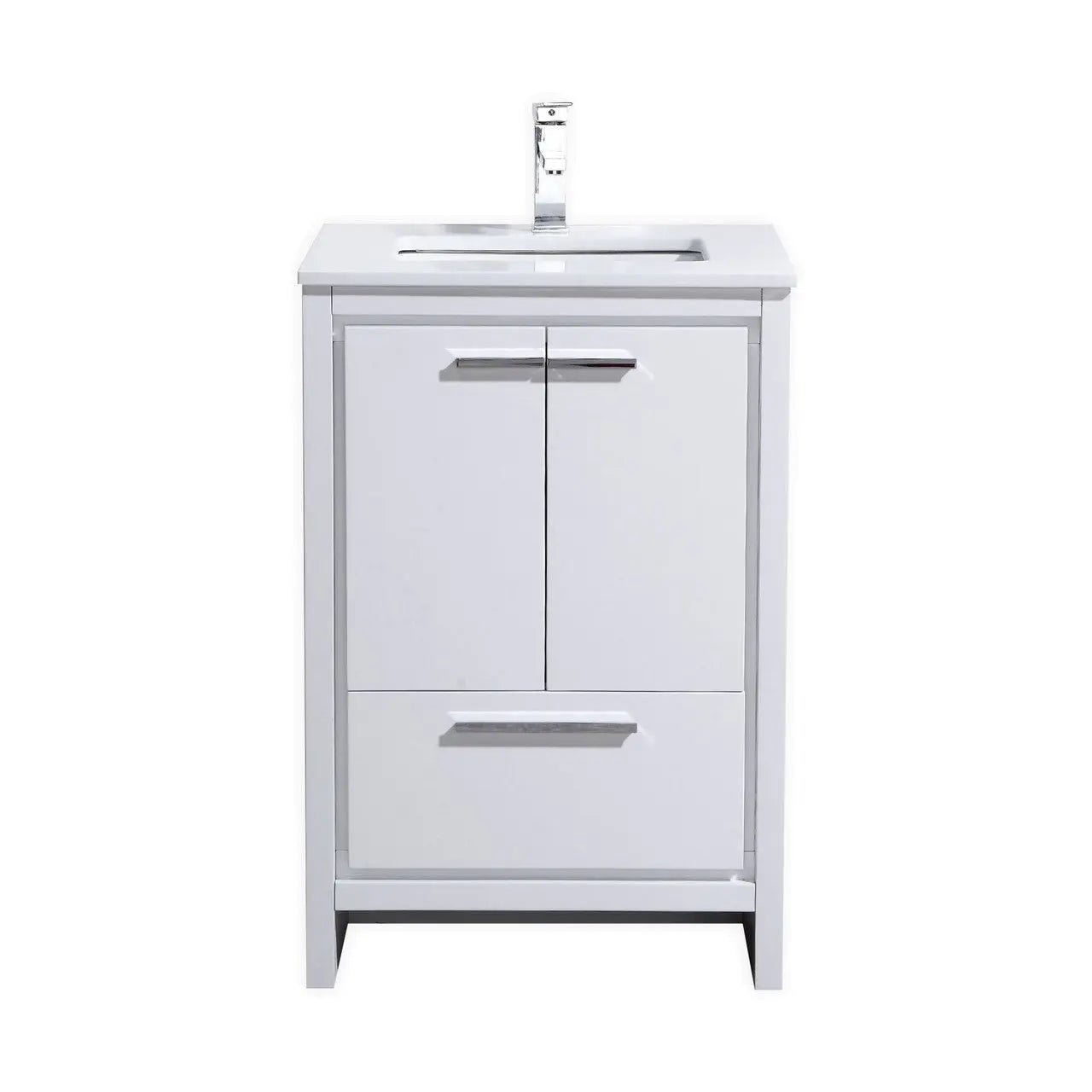 KubeBath Dolce 24″ High Gloss White Modern Bathroom Vanity With Quartz Countertop - Plumbing Market