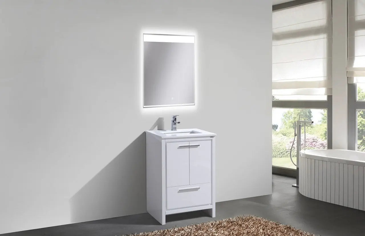 KubeBath Dolce 24″ High Gloss White Modern Bathroom Vanity With Quartz Countertop - Plumbing Market