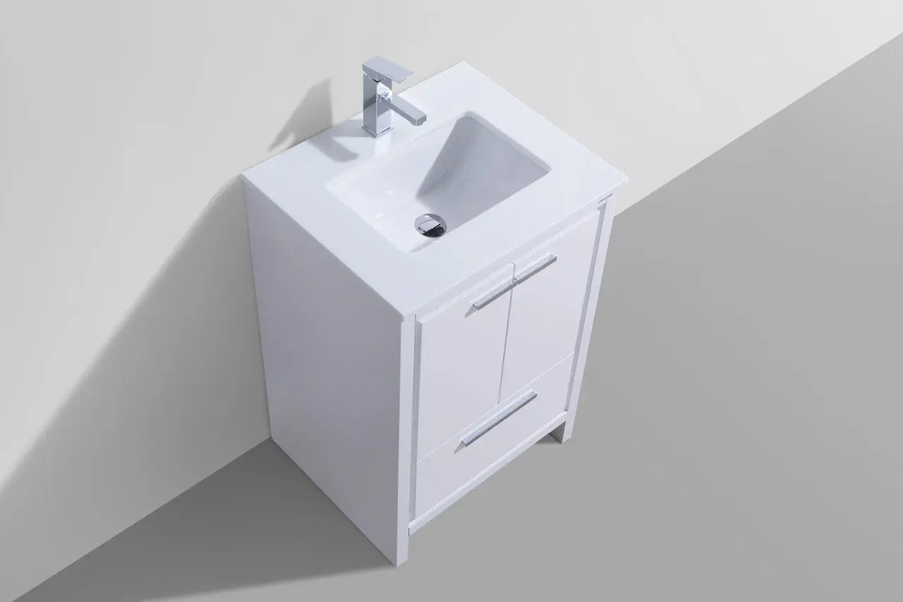 KubeBath Dolce 24″ High Gloss White Modern Bathroom Vanity With Quartz Countertop - Plumbing Market