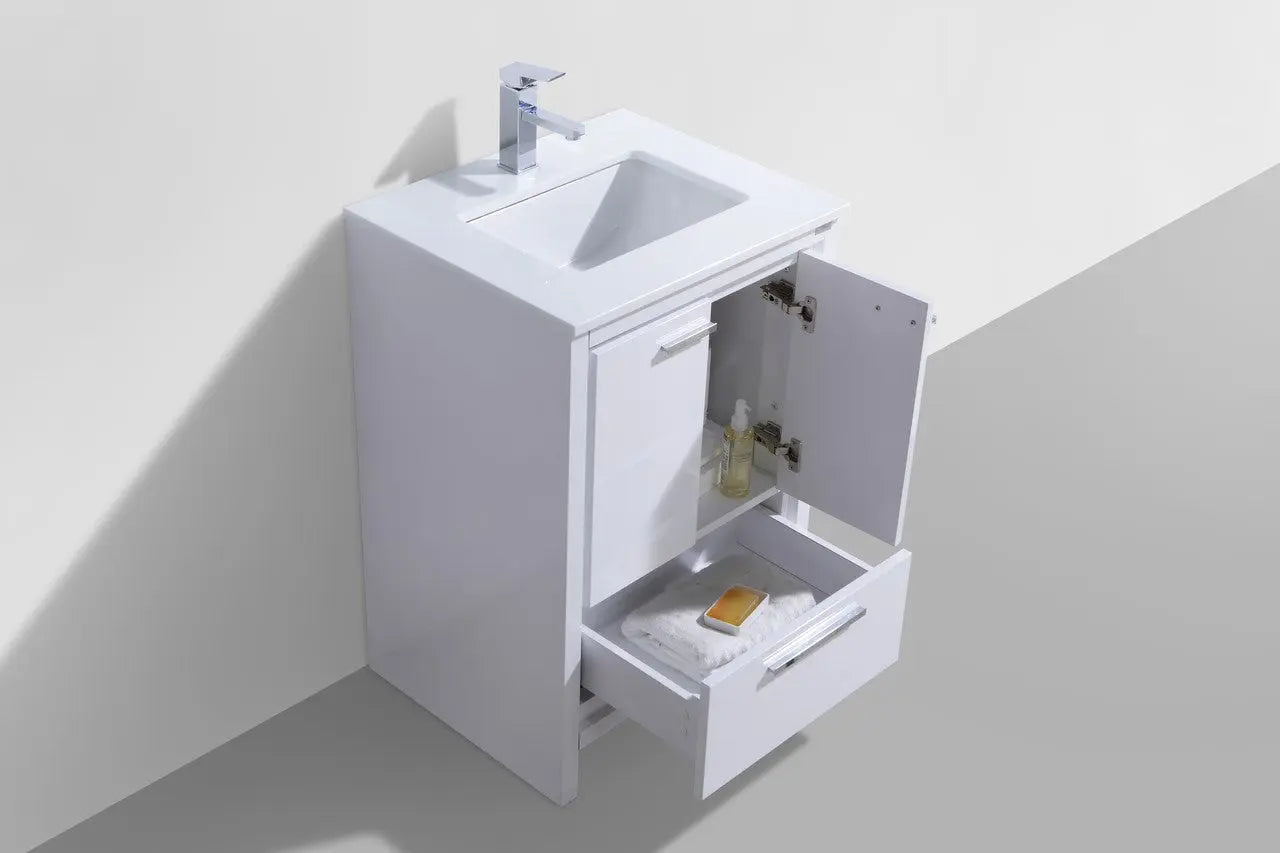 KubeBath Dolce 24″ High Gloss White Modern Bathroom Vanity With Quartz Countertop - Plumbing Market