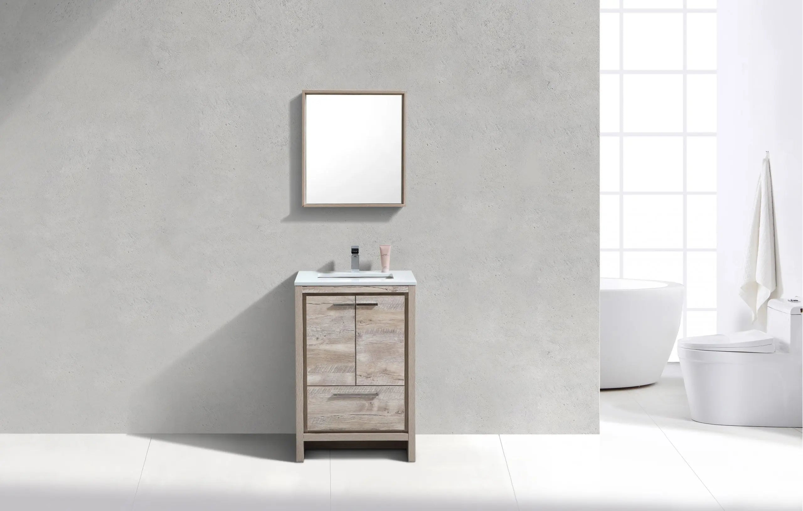 KubeBath Dolce 24″ Nature Wood Modern Bathroom Vanity With Quartz Countertop - Plumbing Market