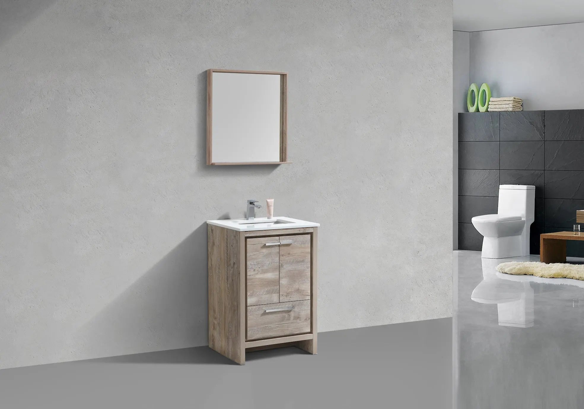 KubeBath Dolce 24″ Nature Wood Modern Bathroom Vanity With Quartz Countertop - Plumbing Market