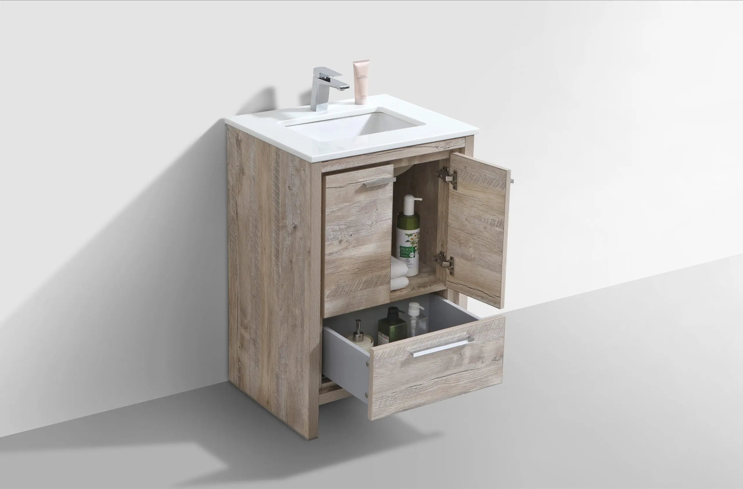 KubeBath Dolce 24″ Nature Wood Modern Bathroom Vanity With Quartz Countertop - Plumbing Market