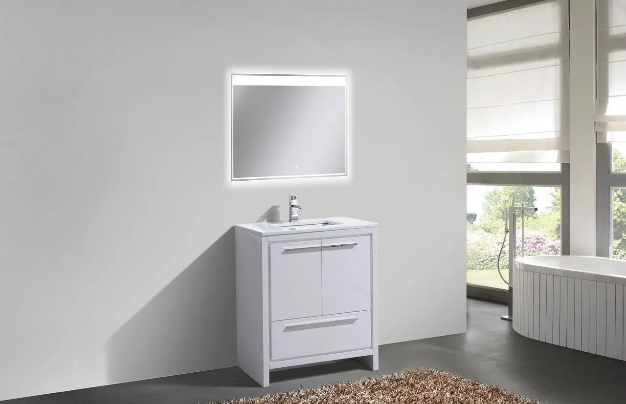 KubeBath Dolce 30″ High Gloss White Modern Bathroom Vanity With Quartz Countertop - Plumbing Market