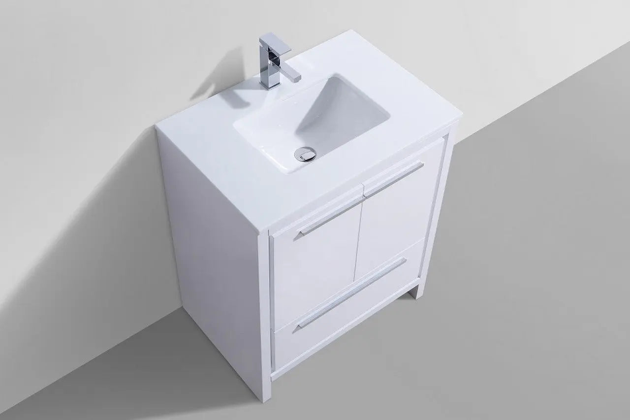 KubeBath Dolce 30″ High Gloss White Modern Bathroom Vanity With Quartz Countertop - Plumbing Market