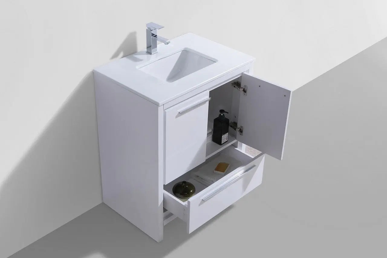 KubeBath Dolce 30″ High Gloss White Modern Bathroom Vanity With Quartz Countertop - Plumbing Market