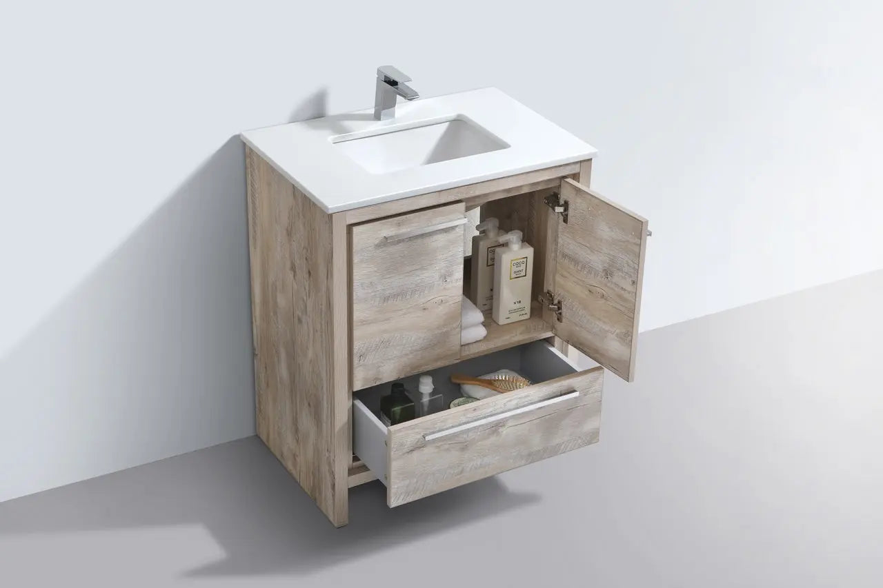 KubeBath Dolce 30″ Nature Wood Modern Bathroom Vanity With Quartz Countertop - Plumbing Market