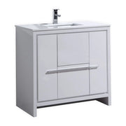 KubeBath Dolce 36″ High Gloss White Modern Bathroom Vanity With Quartz Countertop - Plumbing Market